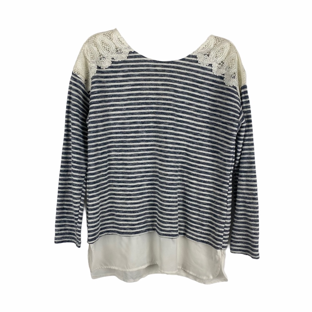STYLE & CO Striped Lace Shoulder Top